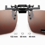 Clip-On (aurinkolasi-clippi) polarisoiva silmälasien päälle RUSKEA 75%  /  klipsi leveys 132mm, linssi leveys 60mm, korkeus 40mm.